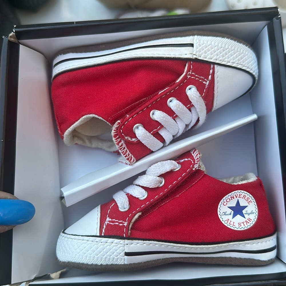 Red Converse crib shoes